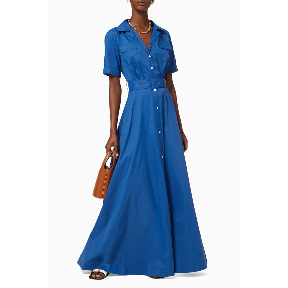 Staud Millie Maxi Belted Shirt Dress Lapis Blue recycled nylon size 00 XXS - Picture 4 of 14